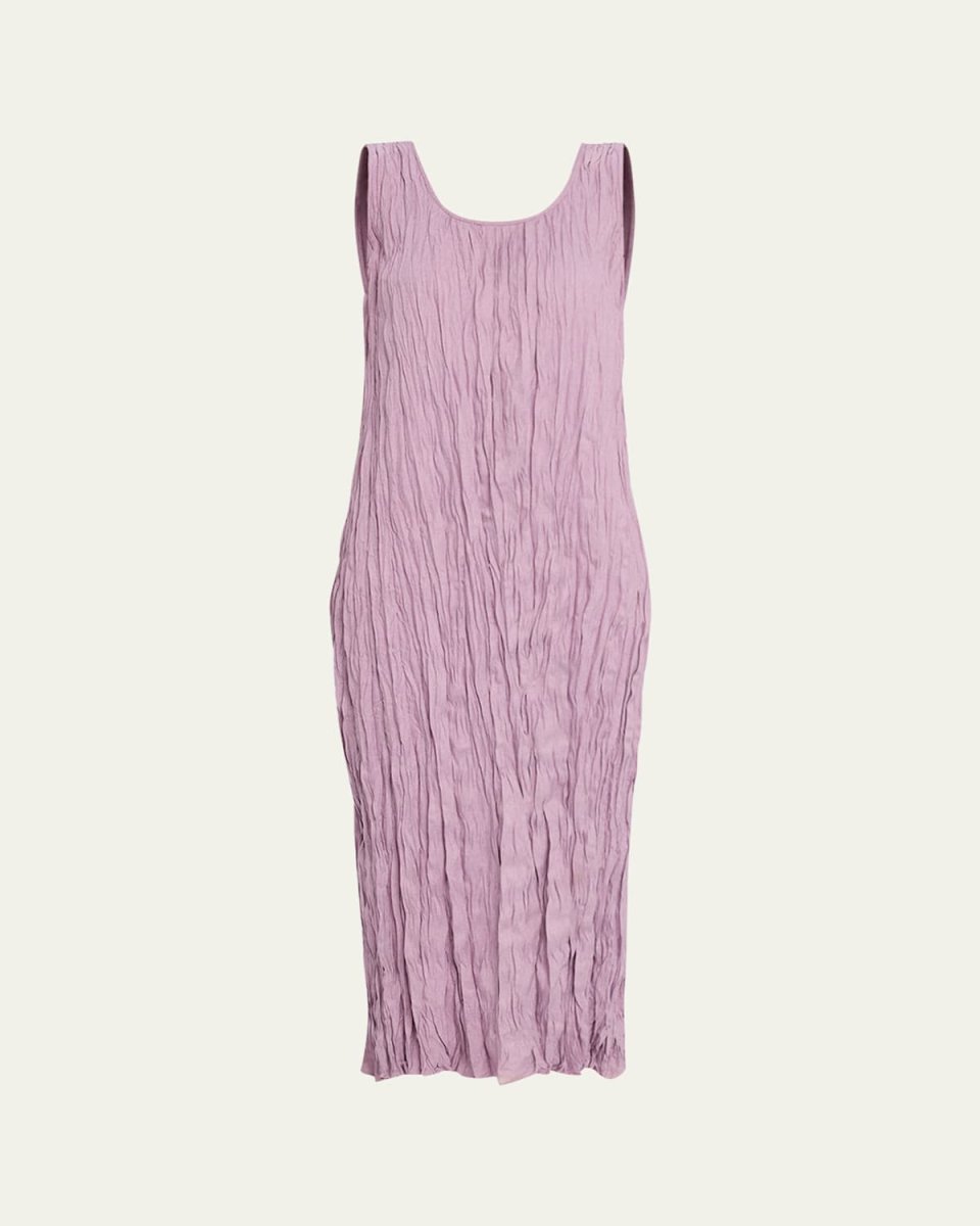 Sleeveless Crinkled Scoop-Neck Midi Dress